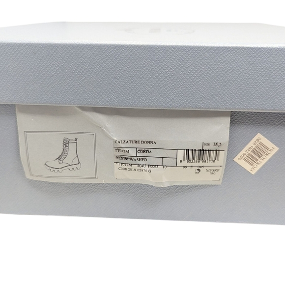 Prada Rocksand Light Beige Washed Denim Canvas Combat Lug Boots Size EU 38.5 - Picture 4 of 16